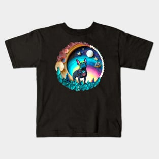 French Bulldog Frenchie Full Moon Galaxy Stars Trees Artwork Kids T-Shirt